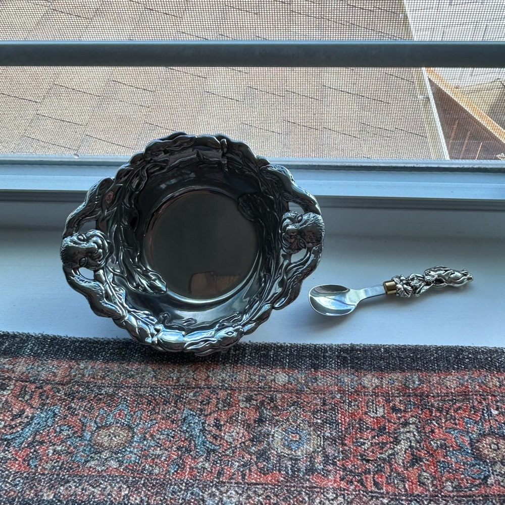 Arthur Court Rabbit Metal Bowl and Spoon Baby